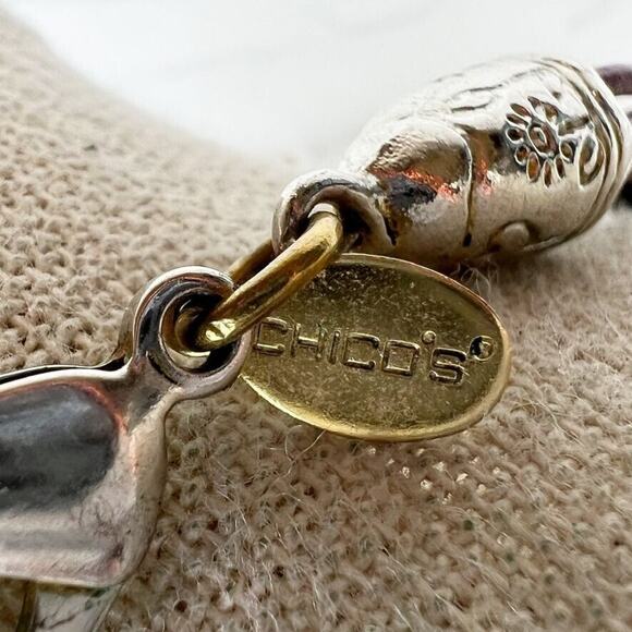 Chico's Multi Strand Leather Cord Enamel Boho Flower Pendant Necklace - Picture 6 of 9